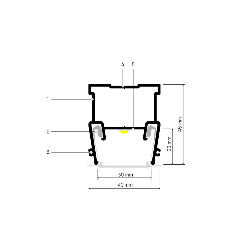 Profiel LIGHTRA X030, doorsnede met maatvoering