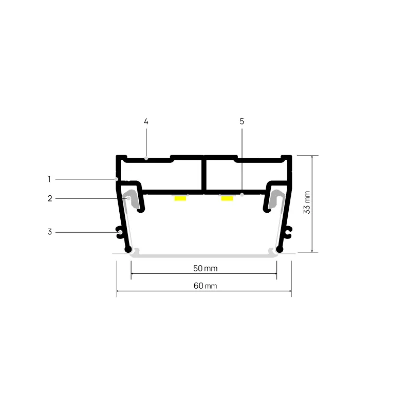 Profiel LIGHTRA X050, doorsnede met maatvoering
