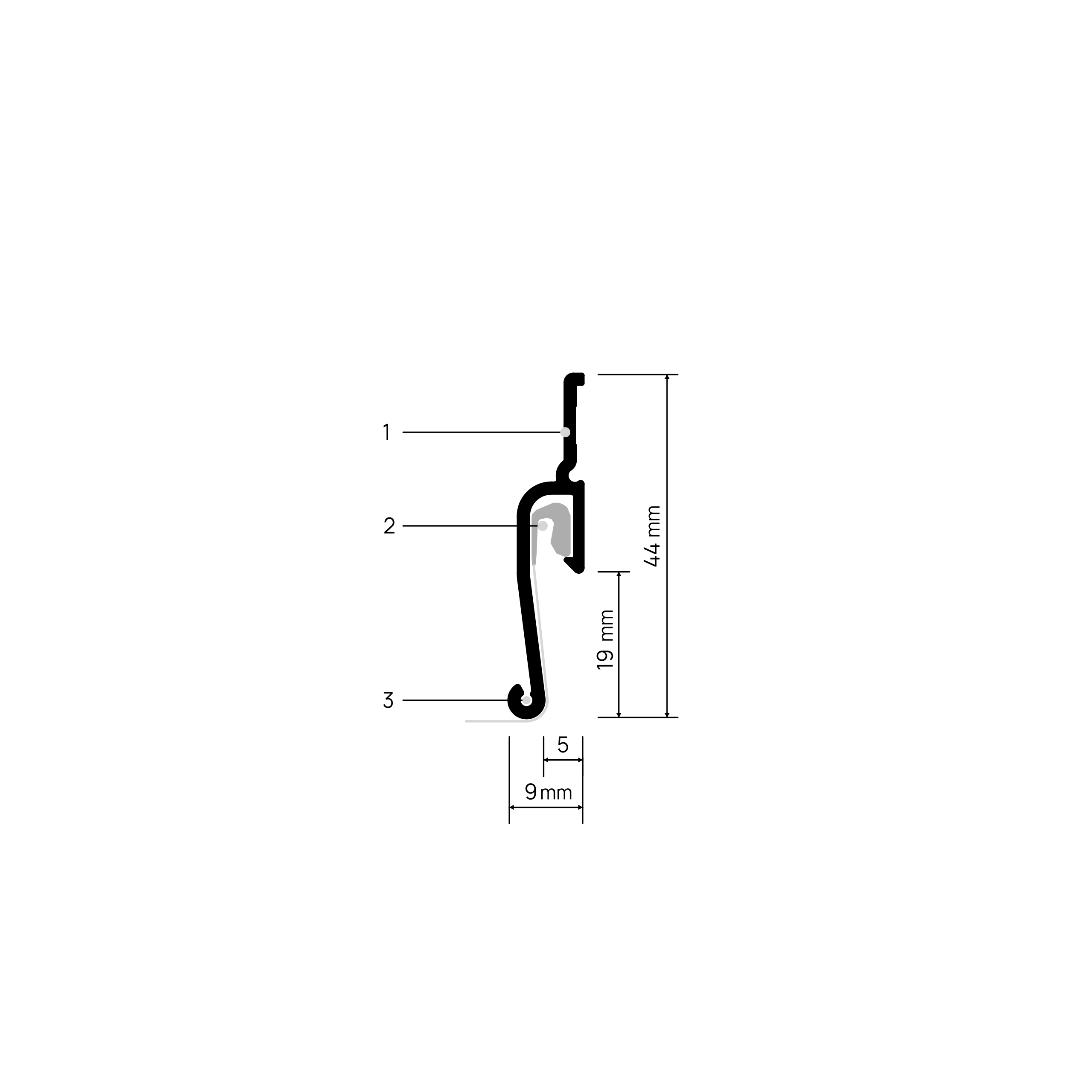 Reinforced wall profile in section with wall marking, harpoon groove and joining grooves, INVISIA X202