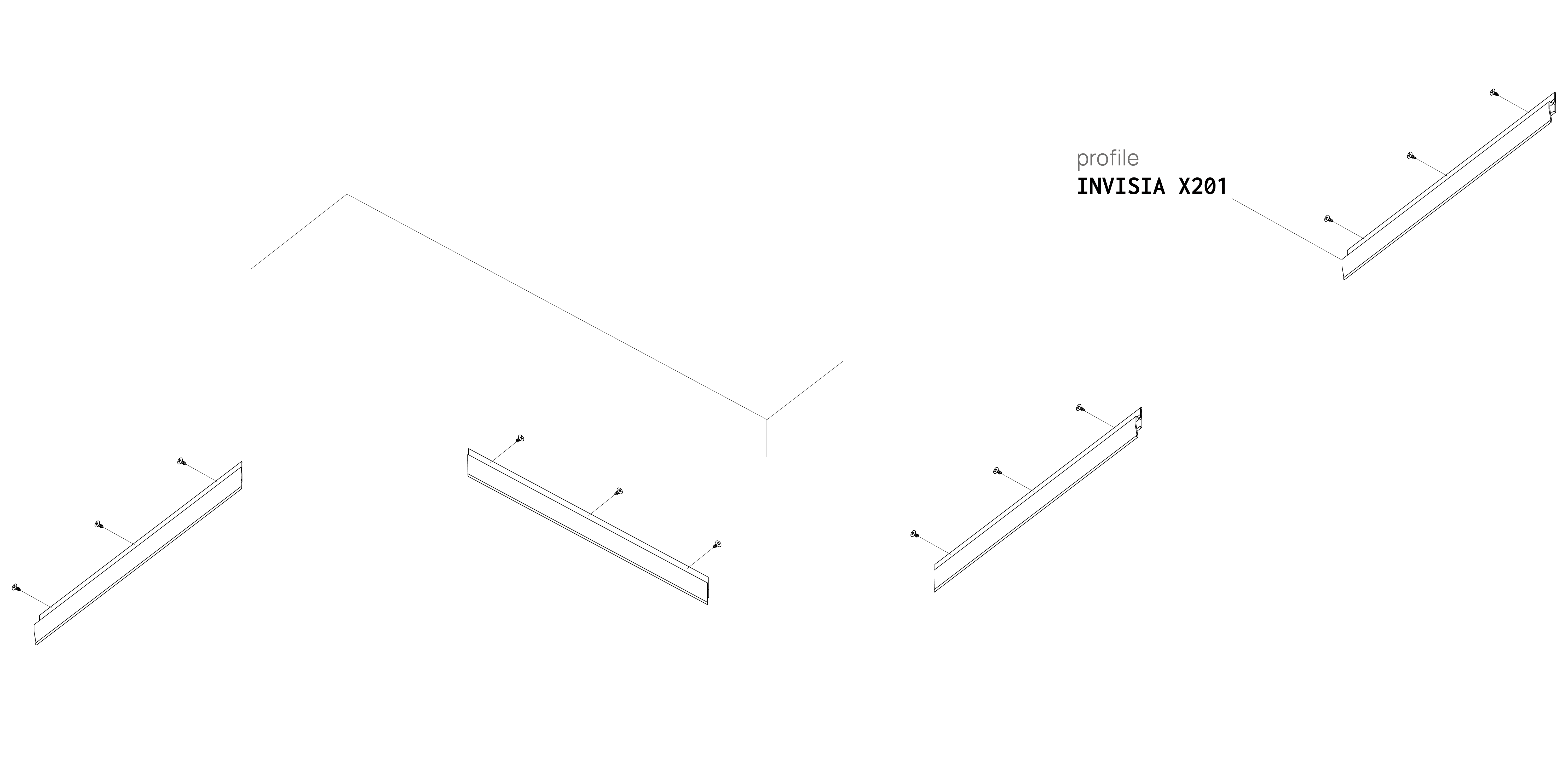 Stretch ceiling shadow gap installation diagram, the wall profile is screwed along every wall, INVISIA X201