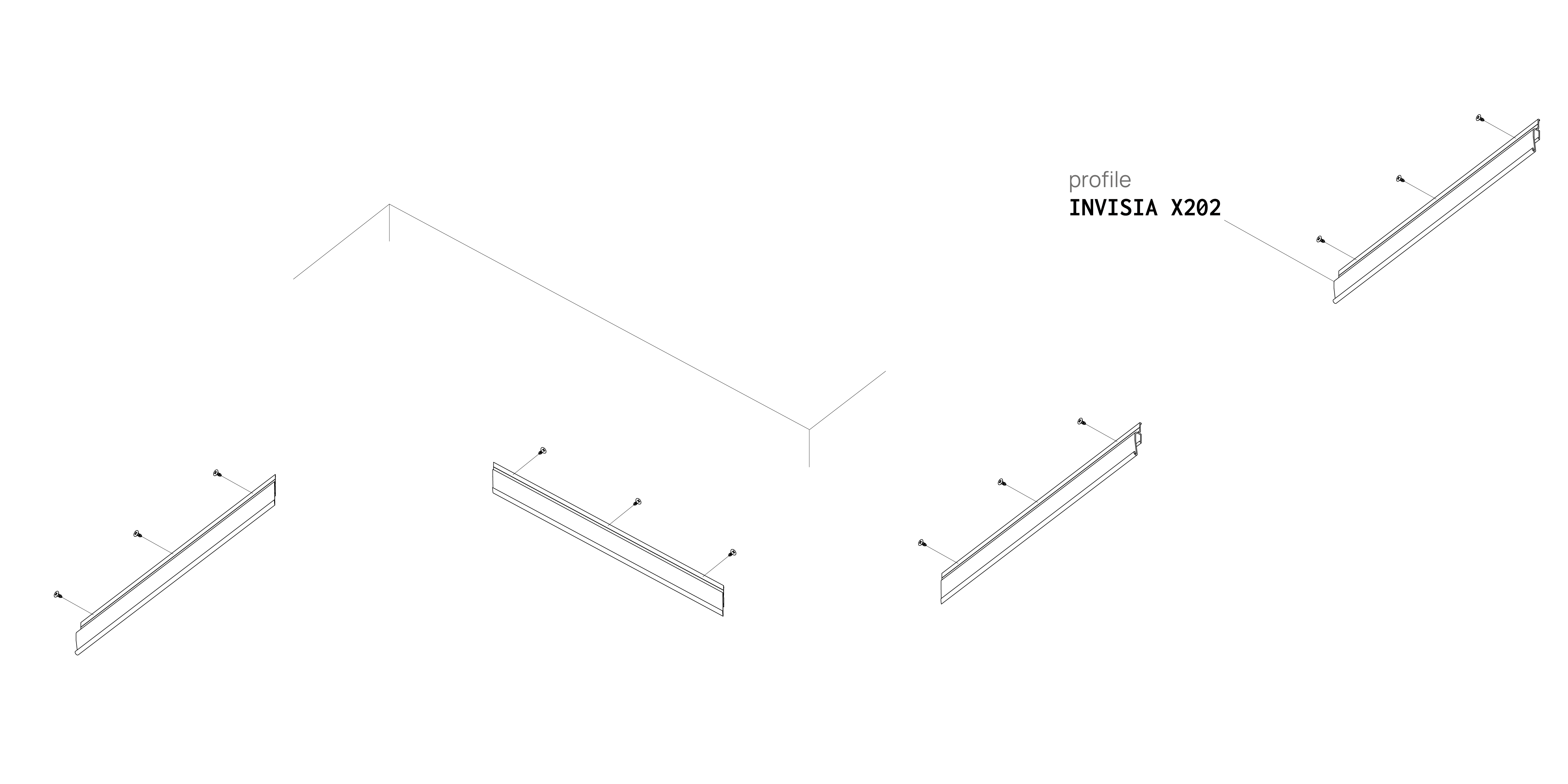 Installing a shadow gap stretch ceiling in a large room, reinforced wall profiles screwed all round, INVISIA X202