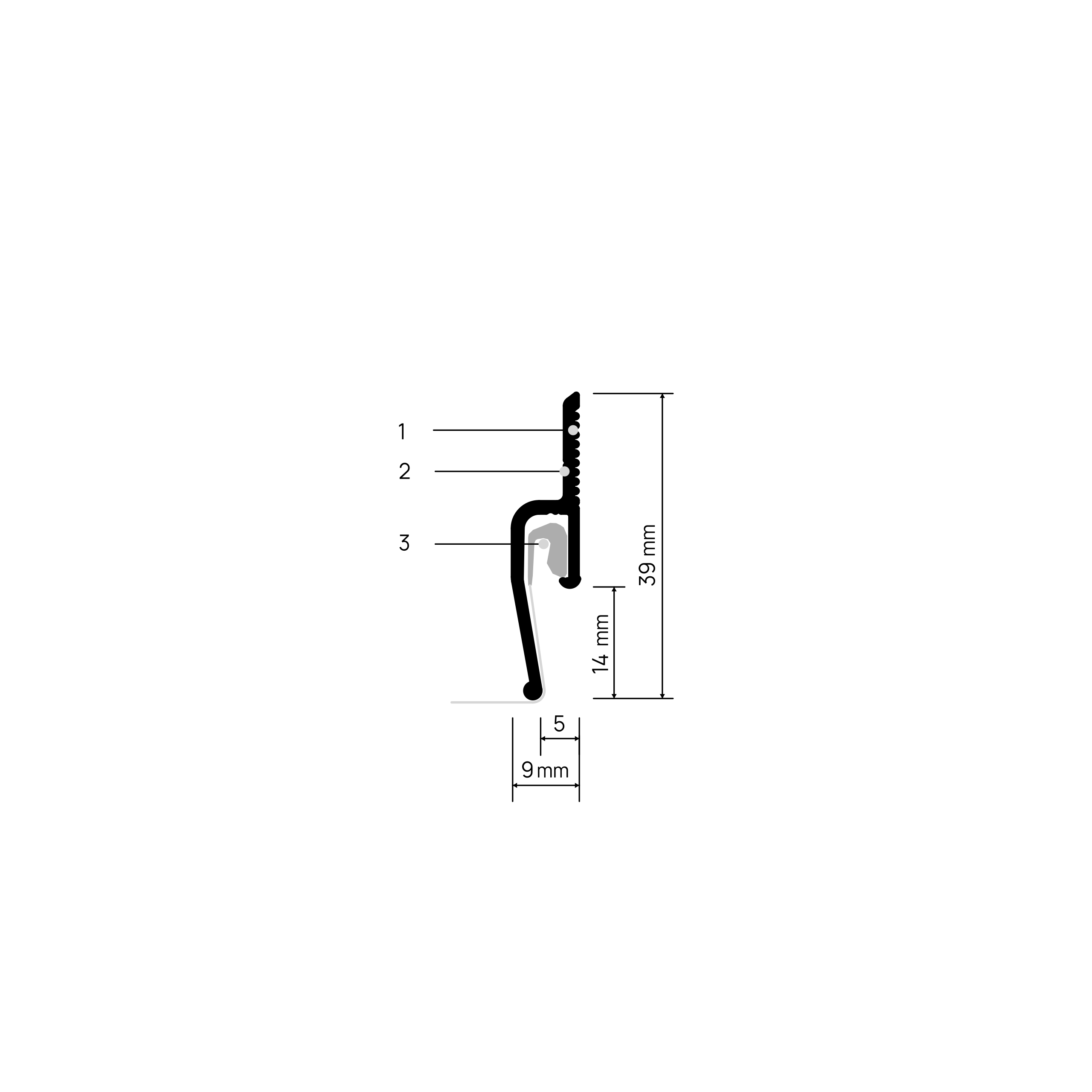 Shadow gap profile cross-section with adhesive grooves, wall marking and harpoon groove, INVISIA X201